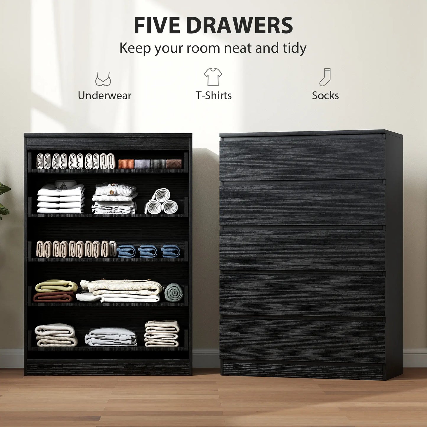 5 Drawer Dresser, Modern Chest for Bedroom, Black Storage Cabinets at Gallery Canada
