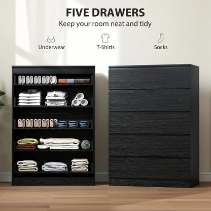 5 Drawer Dresser, Modern Chest for Bedroom, Black Storage Cabinets at Gallery Canada