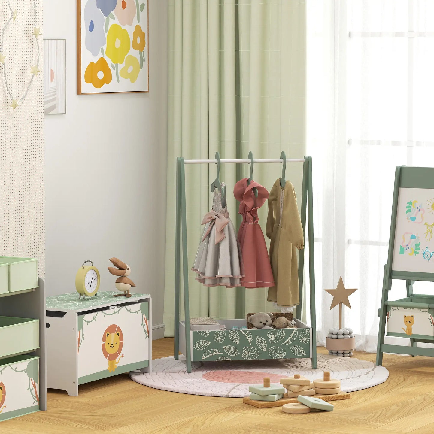 Kids Clothing Rack with Storage Shelf, Hangers, Green Kids Bedroom Furniture at Gallery Canada