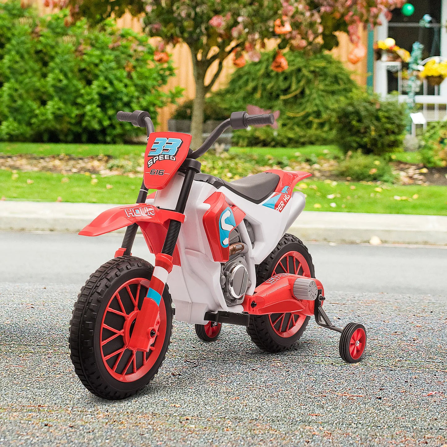Kids Dirt Bike 12V Battery, Training Wheels, Red Electric Motorcycles at Gallery Canada