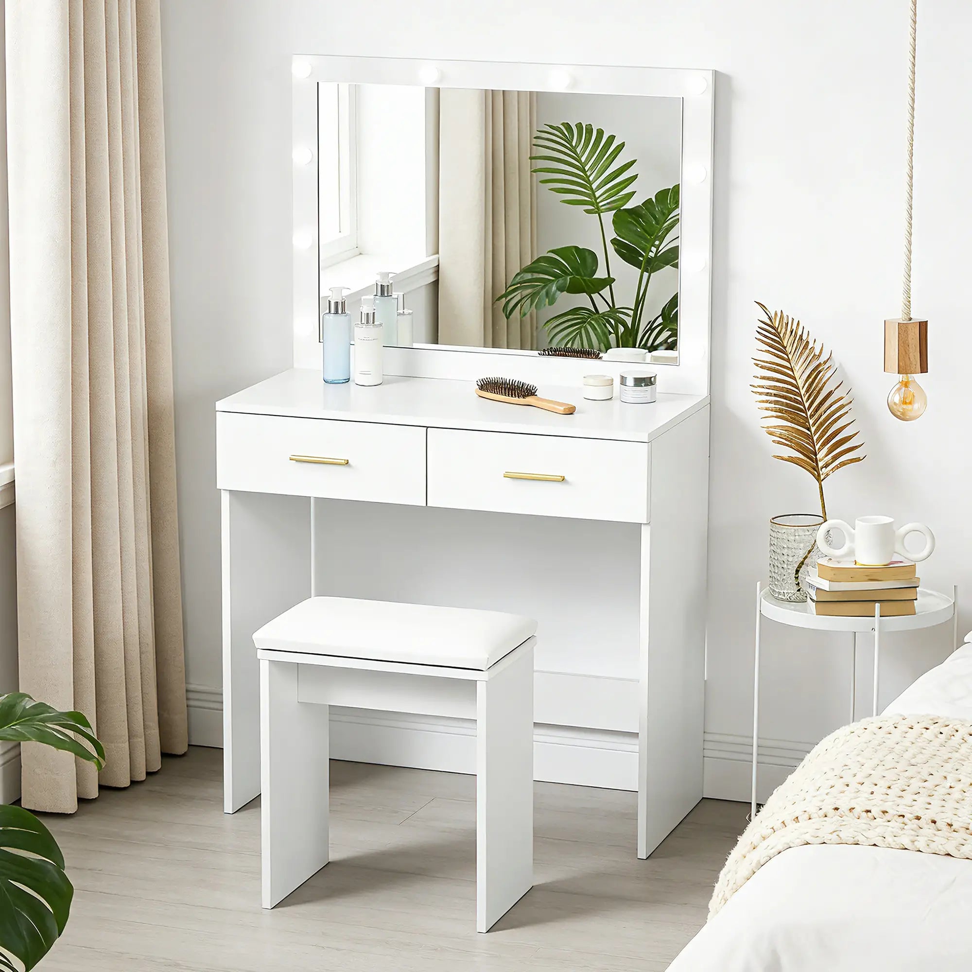 Makeup Vanity Desk Set with Stool, LED Mirror, Drawers, White Dressing & Vanity Tables at Gallery Canada