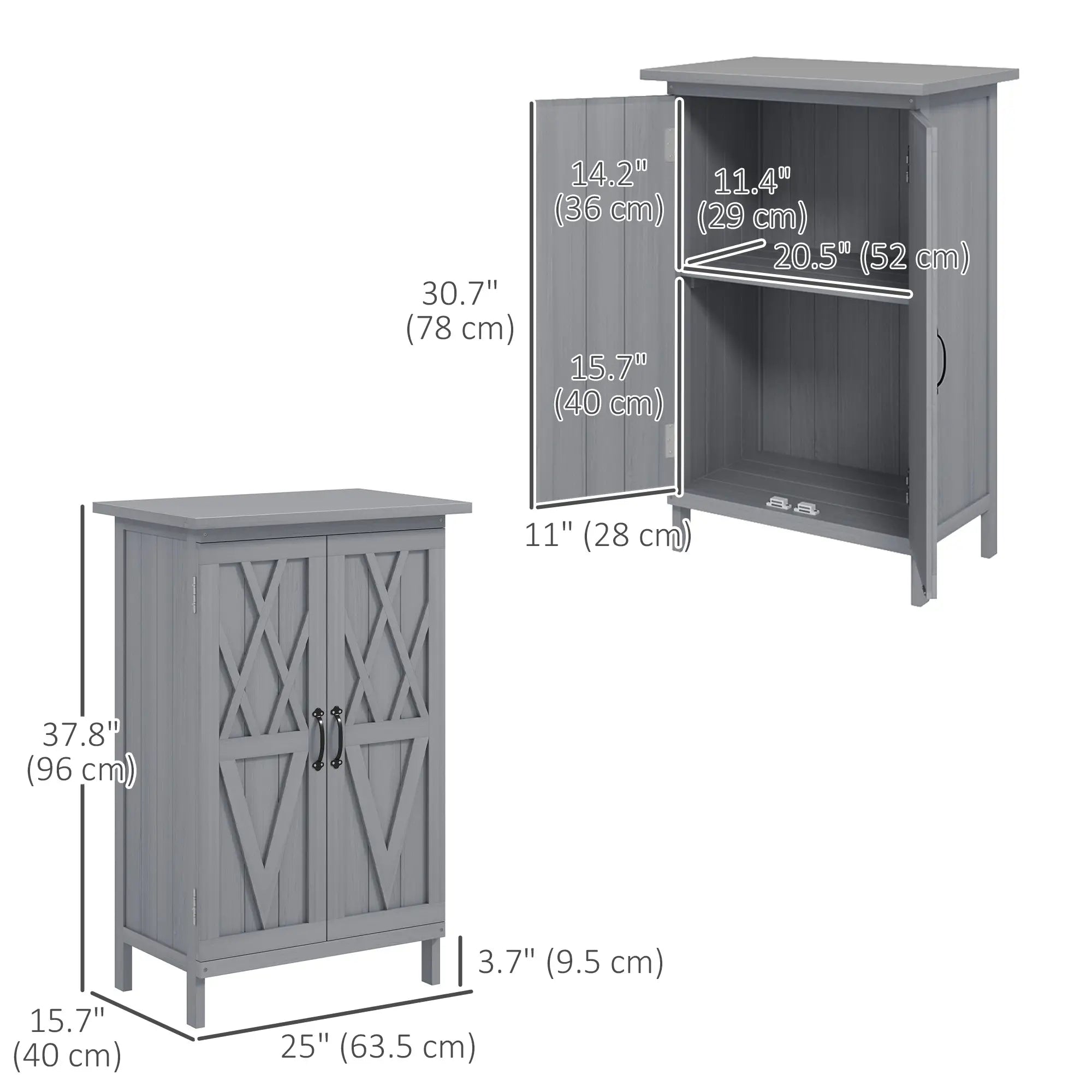 Outdoor Wooden Storage Cabinet, 2-Tier Shelves, Metal Tabletop, Grey Sheds at Gallery Canada