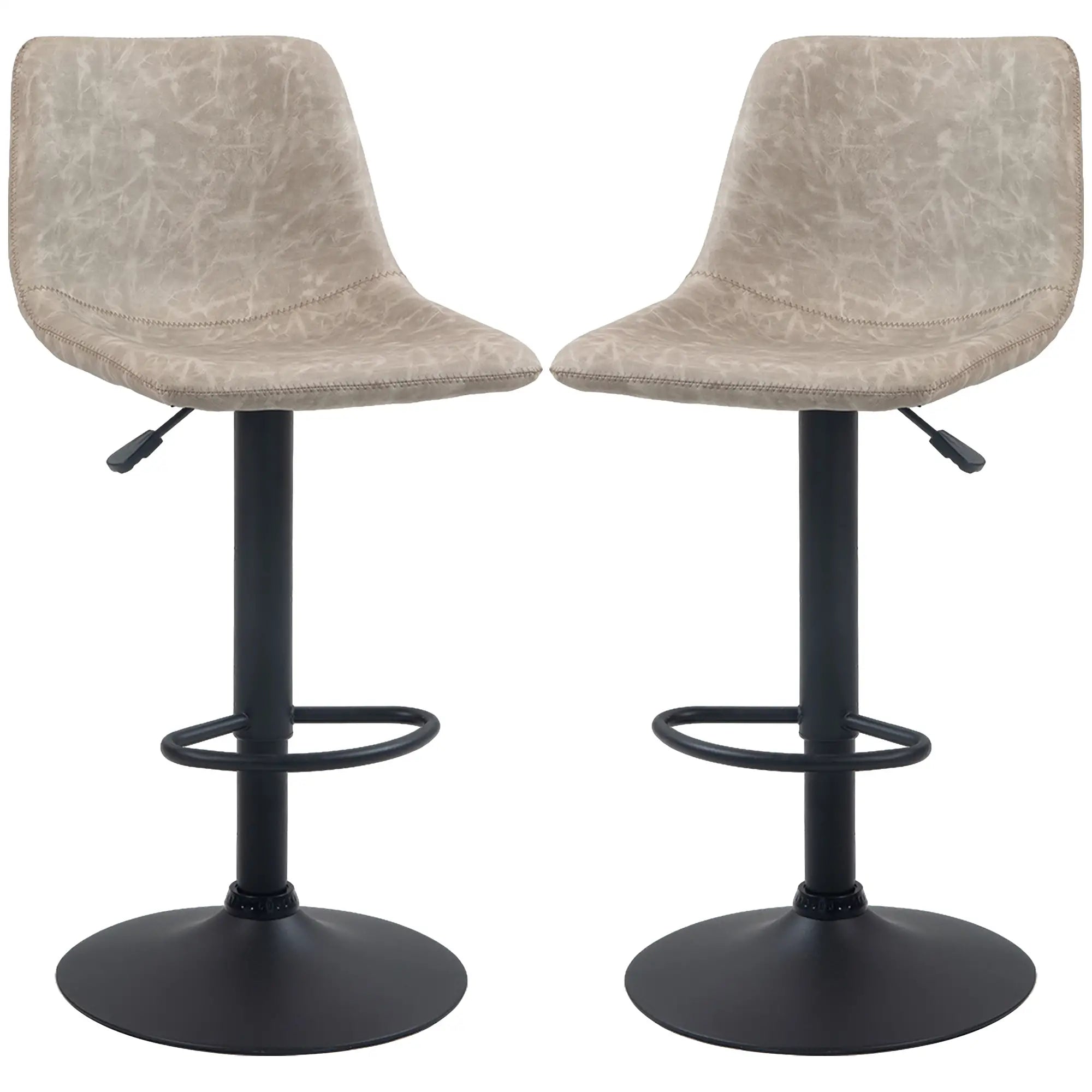 Adjustable Counter Height Bar Stools, Set of 2, 360° Swivel, Vintage Leather, Beige Bar Stools at Gallery Canada