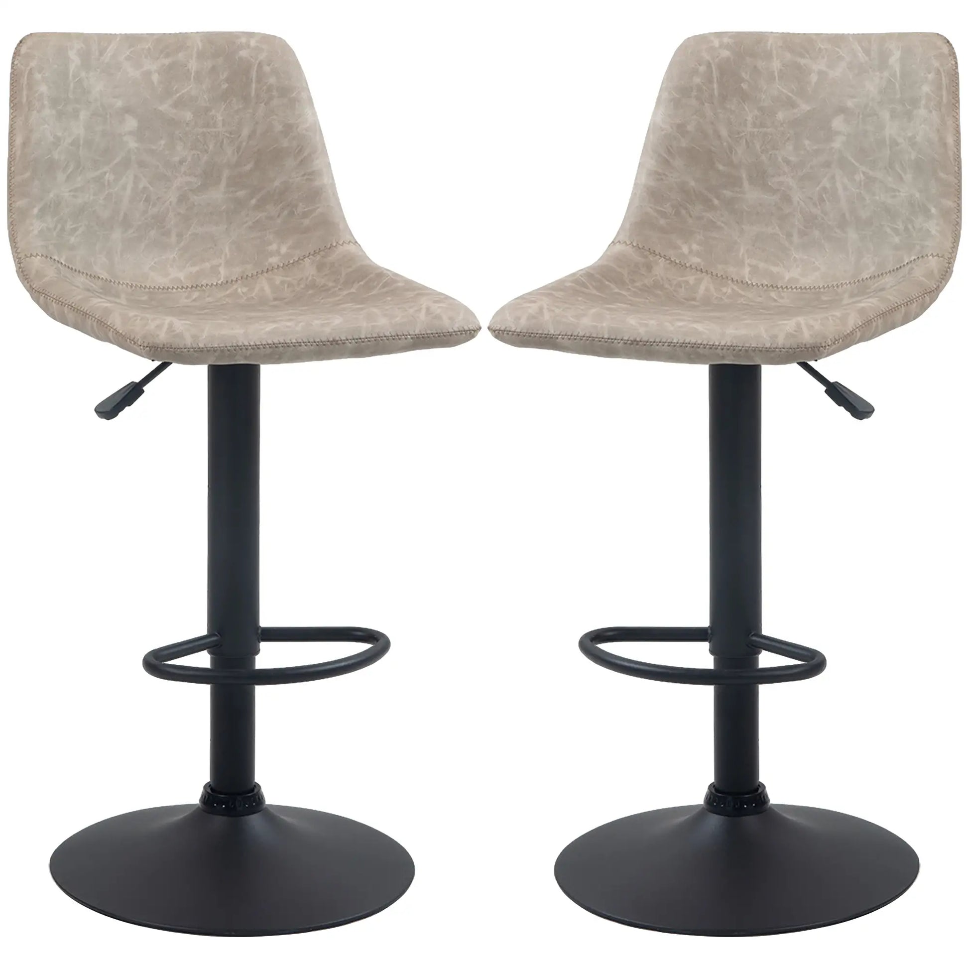 Adjustable Counter Height Bar Stools, Set of 2, 360° Swivel, Vintage Leather, Beige Bar Stools at Gallery Canada