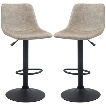 Adjustable Counter Height Bar Stools, Set of 2, 360° Swivel, Vintage Leather, Beige Bar Stools at Gallery Canada