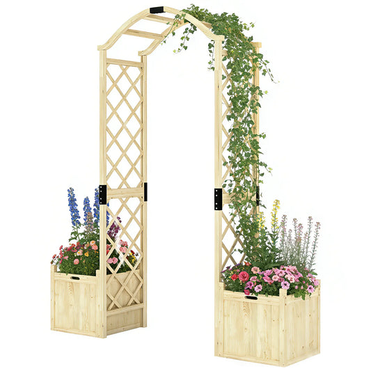 Wooden Garden Arch With 2 Planter Boxes, Arch Trellis, Natural Wood Garden Arches Natural at Gallery Canada