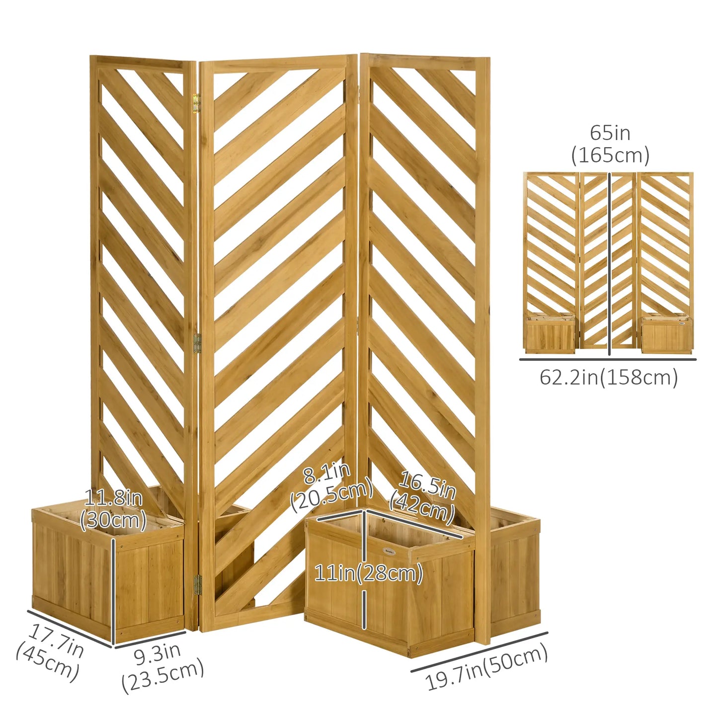 65" Folding Privacy Screen With Planters, For Patio Deck, Brown Side Awnings at Gallery Canada