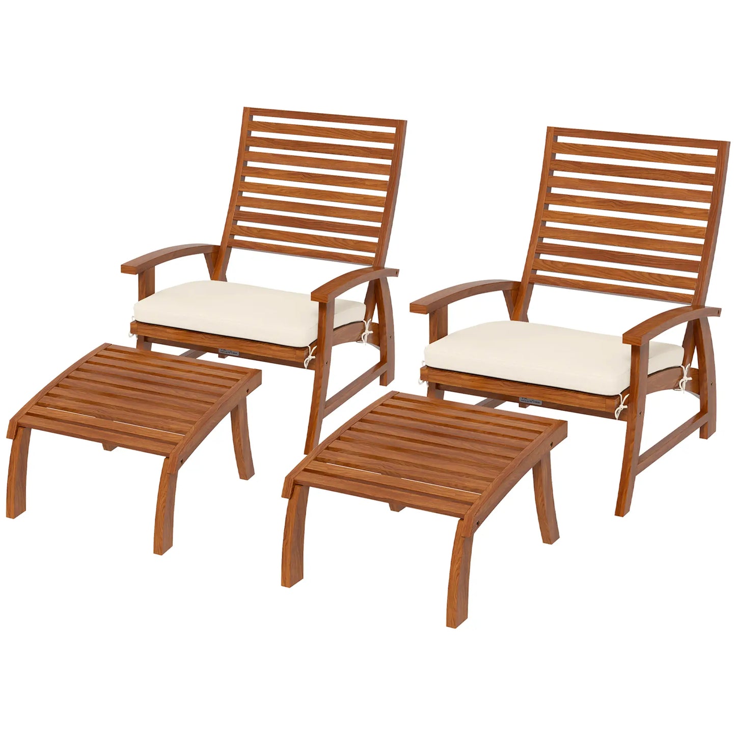 4 Acacia Wood Patio Set, Footstool, Seat Cushions, Cream White Patio Chairs Teak, Cream White at Gallery Canada