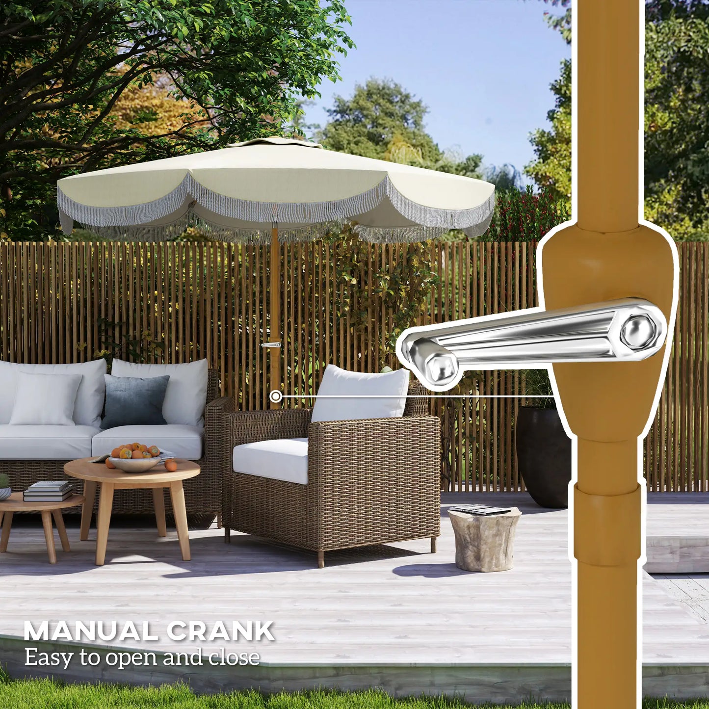 9FT Patio Umbrella, UPF 30+, Crank, 8 Ribs, Push Button Tilt, Cream White Patio Umbrellas at Gallery Canada