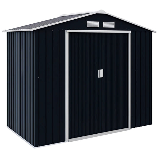 7' x 4' x 6' Garden Storage Shed, Metal Tool House, Dark Grey Sheds Dark Grey at Gallery Canada