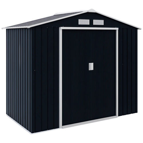 7' x 4' x 6' Garden Storage Shed, Metal Tool House, Dark Grey