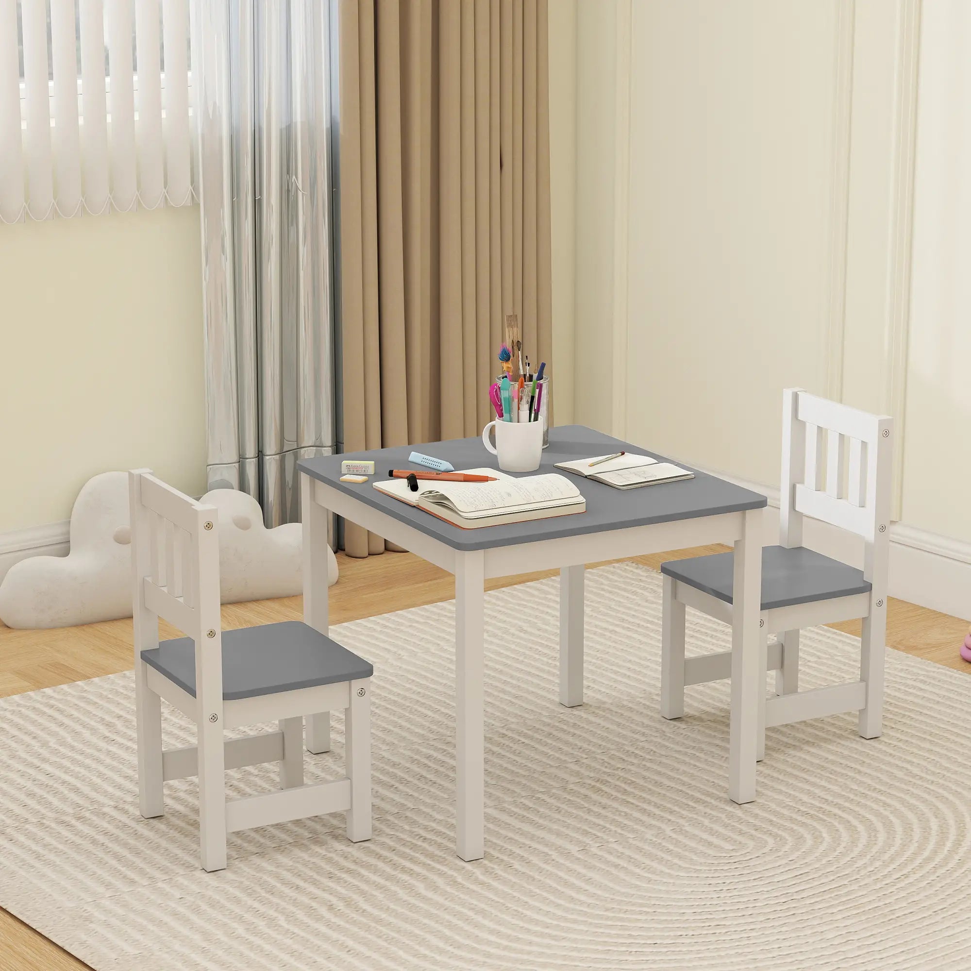 Kids Table and Chairs Set, Toddler Activity Table, 2 Chairs, Grey Kids Table Sets at Gallery Canada