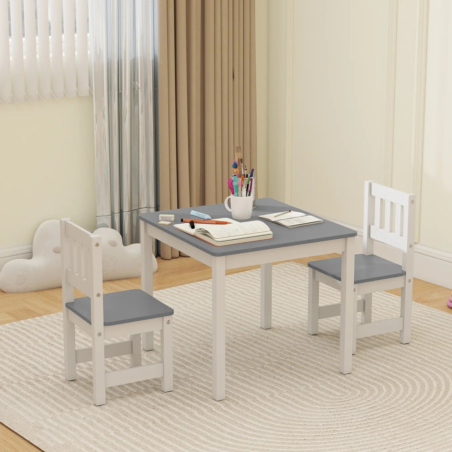 Kids Table and Chairs Set, Toddler Activity Table, 2 Chairs, Grey Kids Table Sets at Gallery Canada