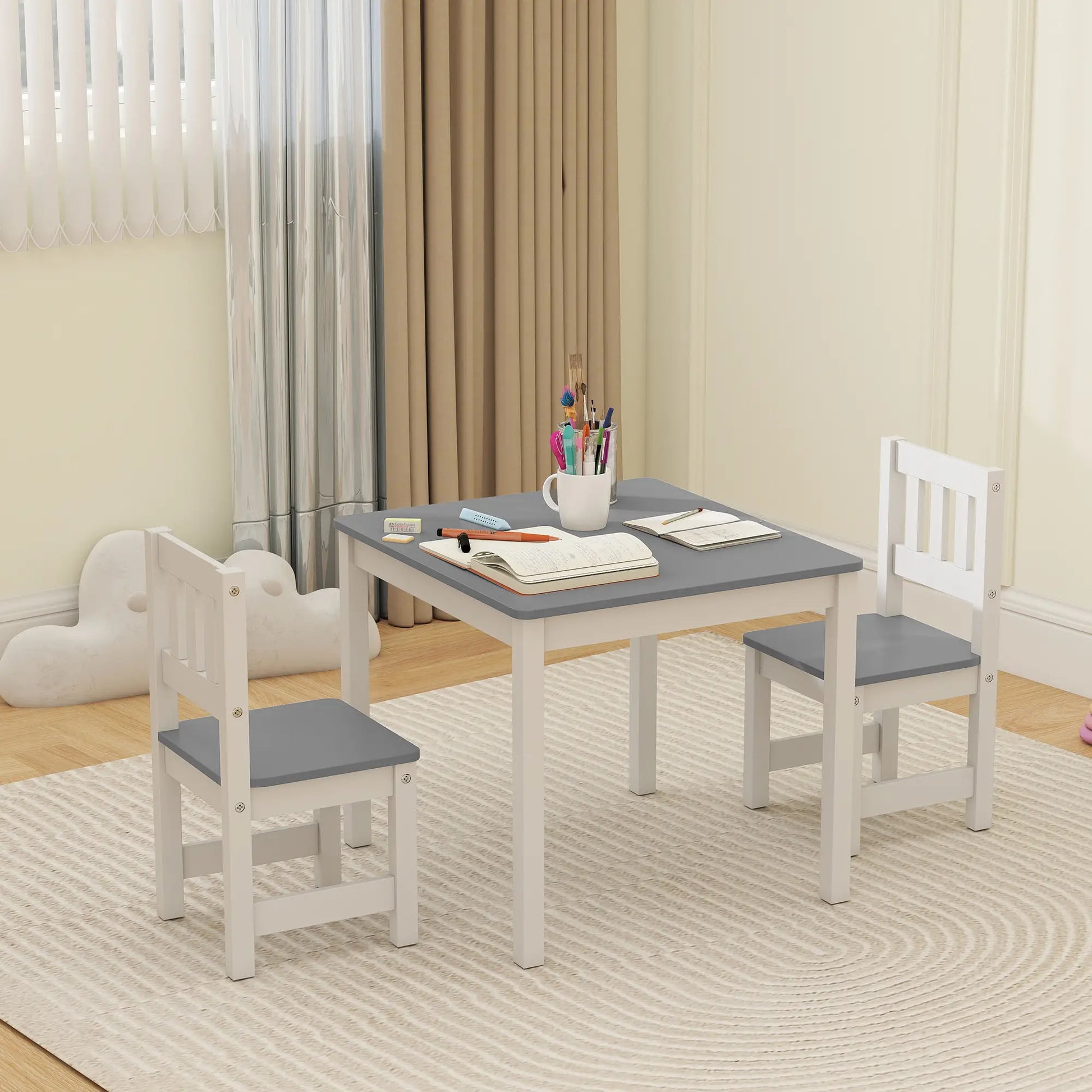 Kids Table and Chairs Set, Toddler Activity Table, 2 Chairs, Grey Kids Table Sets at Gallery Canada