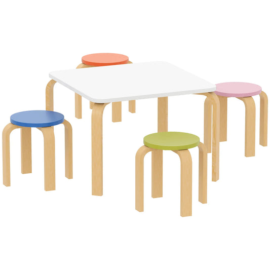 Kids Table and Chair Set, 5-Piece Children Furniture Kids Table Sets White, Pink, Blue, Green, Orange, Natural at Gallery Canada