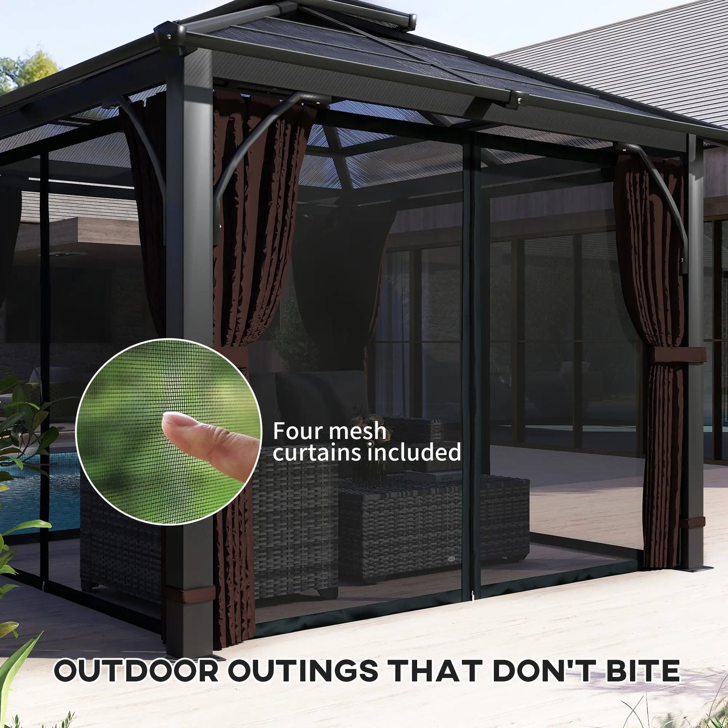 10' x 10' Hardtop Gazebo, 7mm Polycarbonate Roof, Netting And Curtains, Coffee Gazebos at Gallery Canada