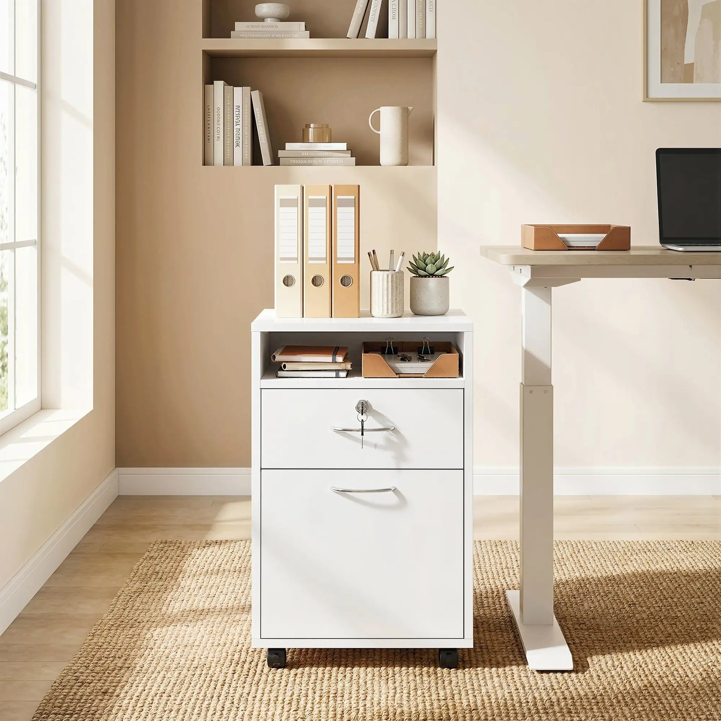 24" Vertical Filing Cabinet with Lock, Mobile, White Office Cabinets & Cupboards at Gallery Canada