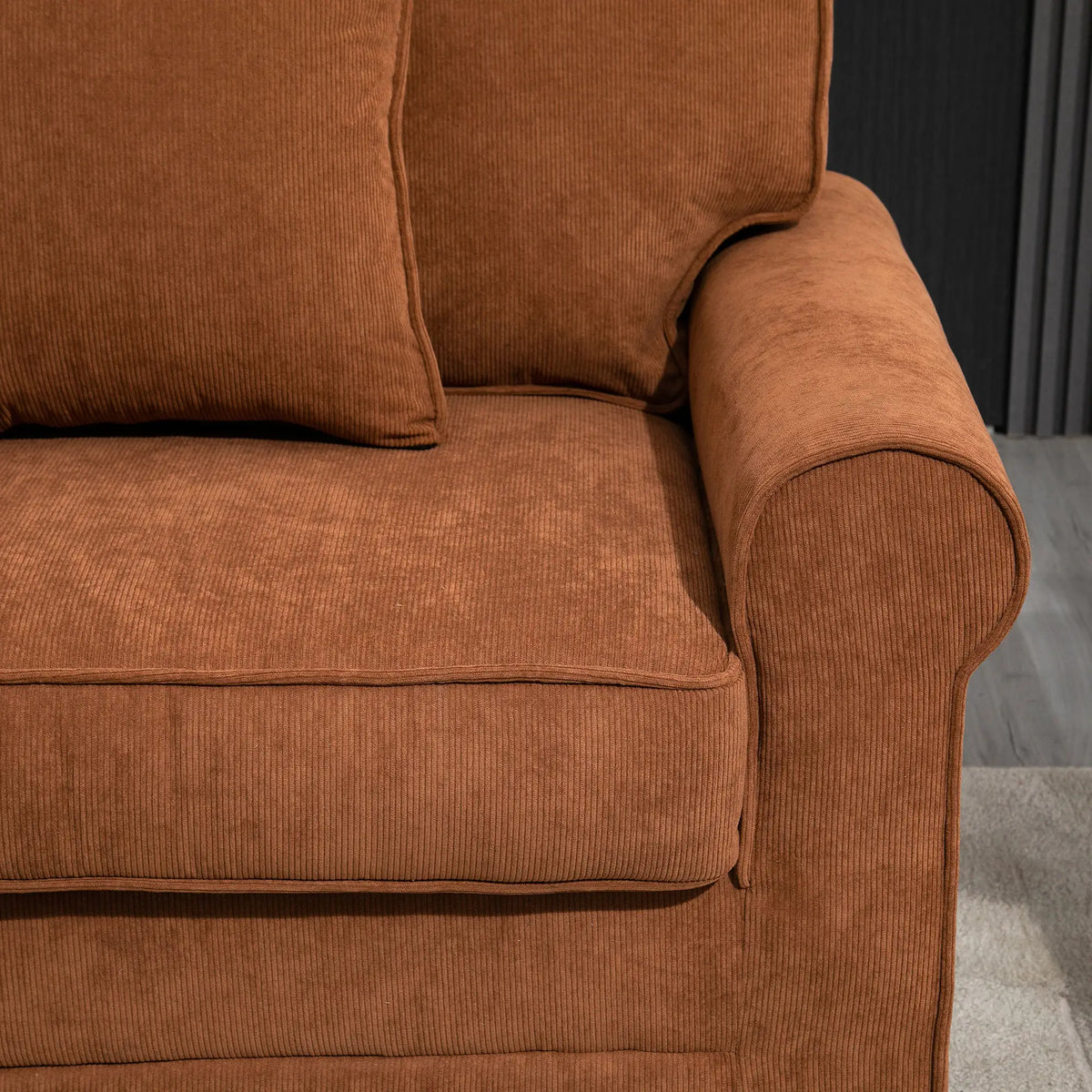 Modern 3 Seater Sofa, Corduroy Couch, Pine Wood Legs, Brown, Brown 3-Seater Sofas at Gallery Canada