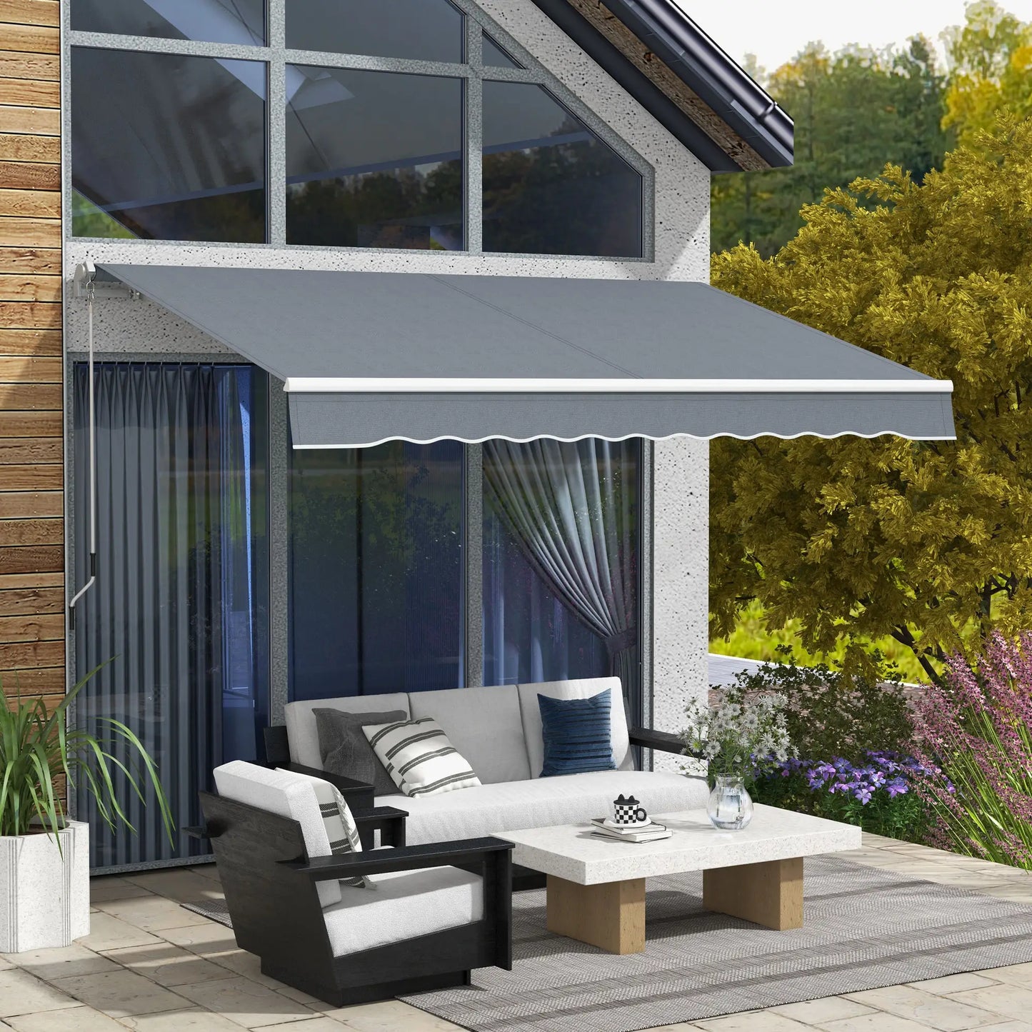 10' x 8' Retractable Awning, Sunshade Canopy for Patio, Dark Grey Patio Awnings at Gallery Canada