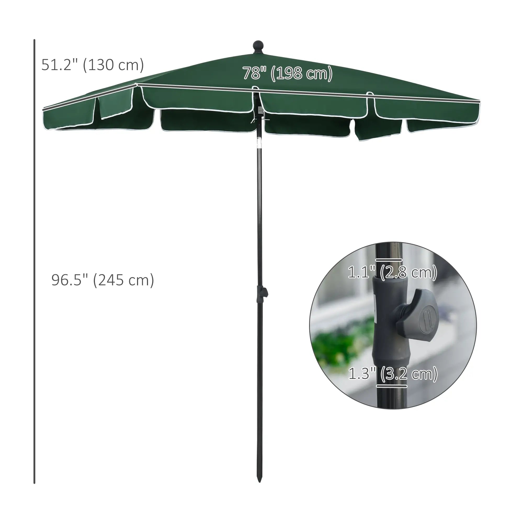 6.5x4ft Rectangle Patio Umbrella, Adjustable Tilt, Green Sun Umbrellas at Gallery Canada