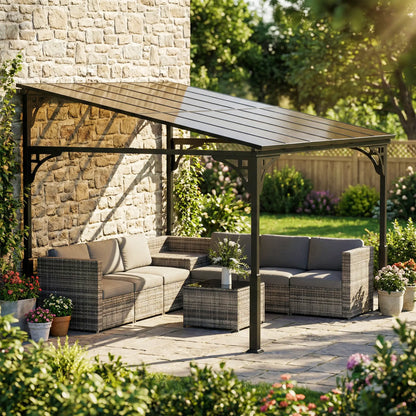 11' x 10' Outdoor Pergola, Wall Mounted Hardtop Gazebo, Polycarbonate Roof, Metal Frame Pergolas at Gallery Canada