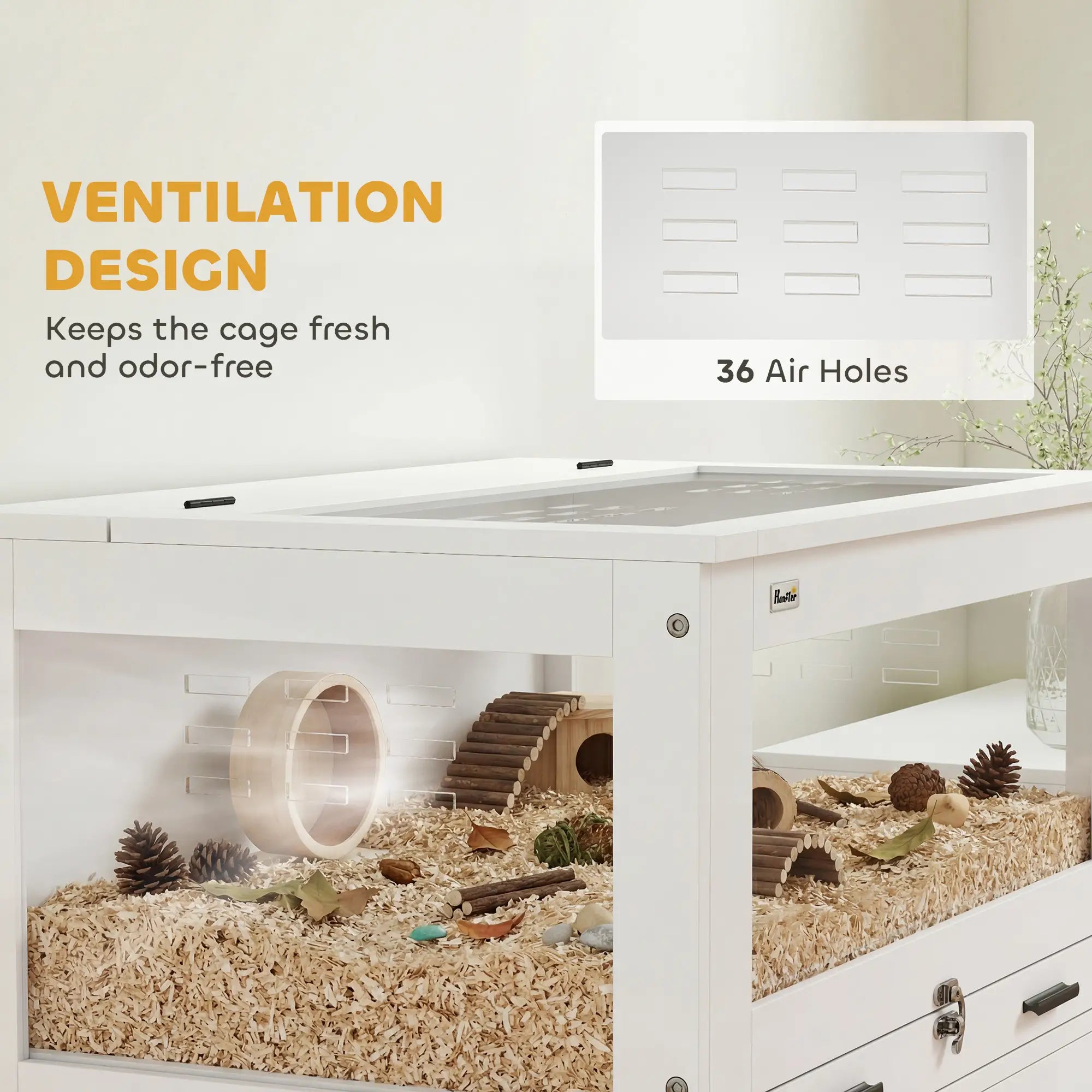 Hamster Cage with Storage Cabinet, Small Animal Cage with Pull Out Drawer and Acrylic Panels, 30