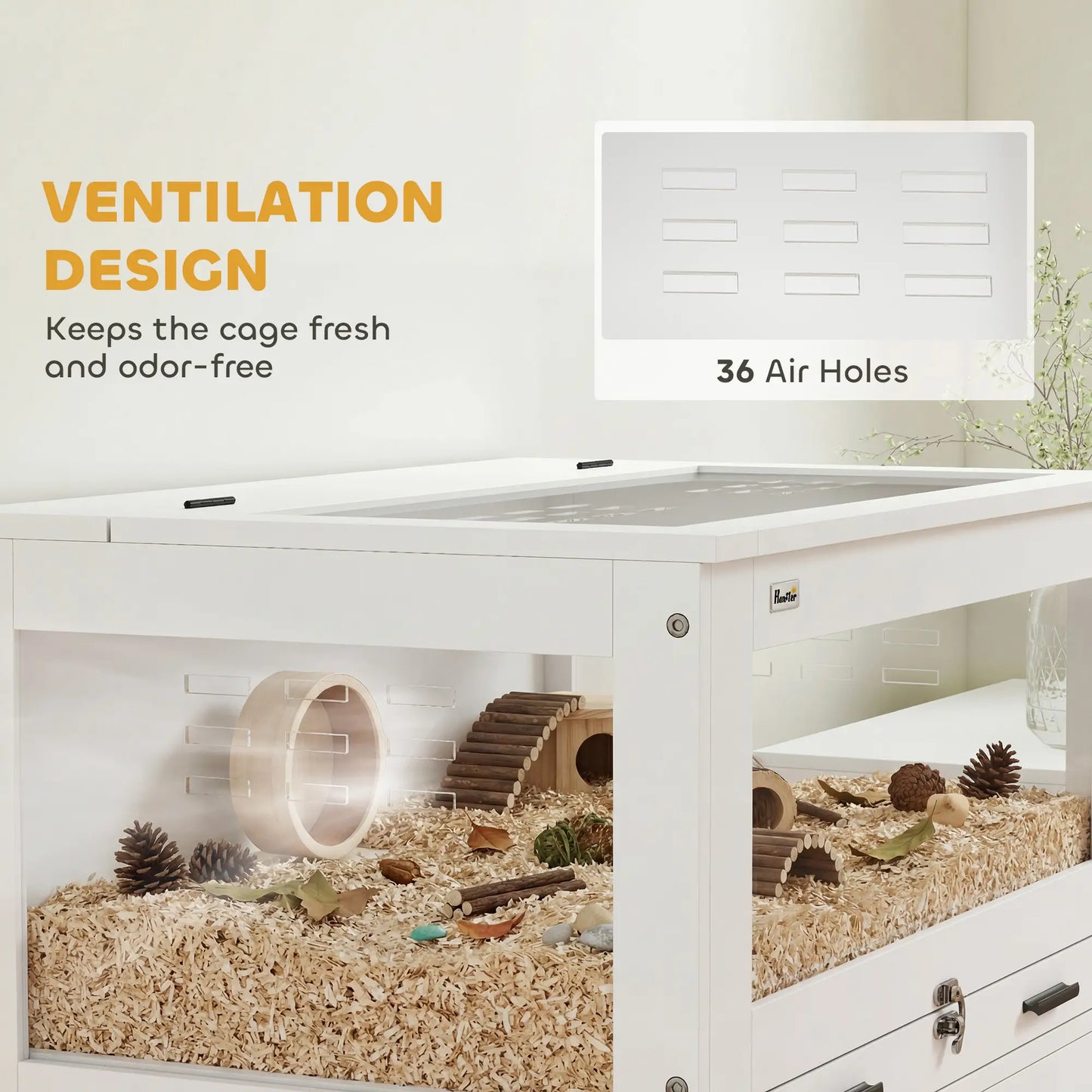 Hamster Cage with Storage Cabinet, Small Animal Cage with Pull Out Drawer and Acrylic Panels, 30" x 19.5" x 36" Hamster Cages at Gallery Canada