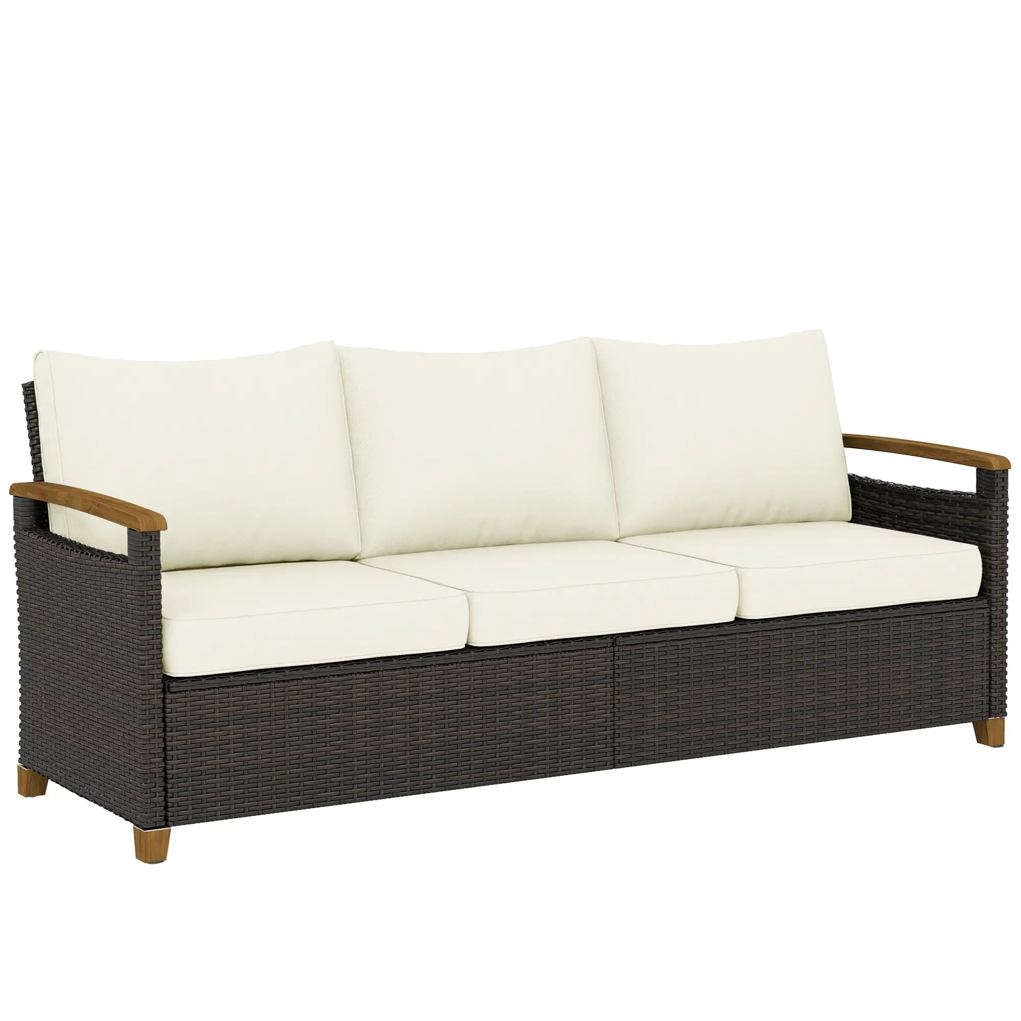 3 Seater Outdoor Sofa, PE Wicker Patio Furniture, 4