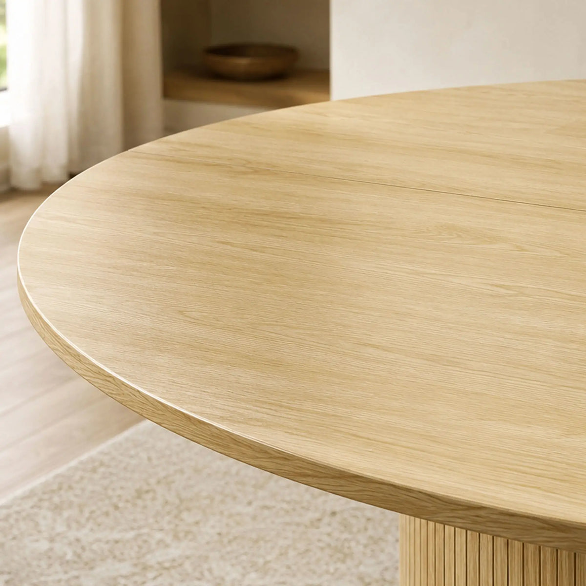 Round Dining Table For 5, 47 Inch, Fluted Pedestal Base, Natural Dining Tables at Gallery Canada