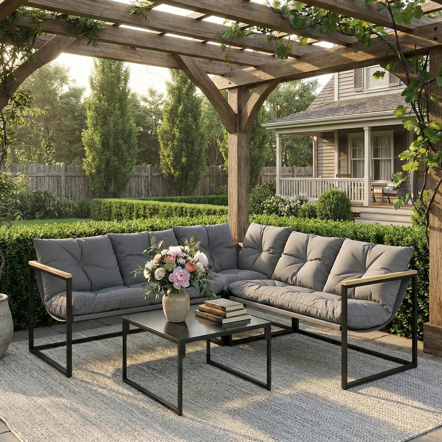 4 Piece Patio Furniture Set With Thick Cushions, Coffee Table, Grey Patio Furniture Sets at Gallery Canada