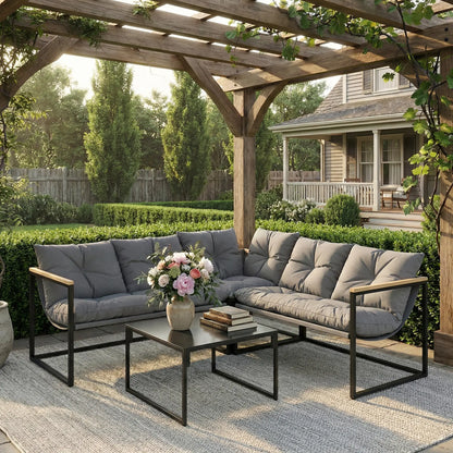 4 Piece Patio Furniture Set With Thick Cushions, Coffee Table, Grey Patio Furniture Sets at Gallery Canada