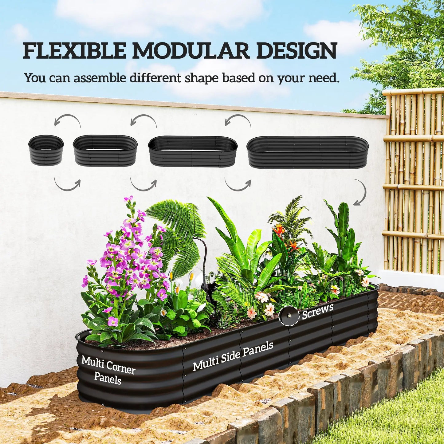 7.9 x 2 x 1ft Galvanized Raised Garden Bed Kit, Metal Planter Box, Black