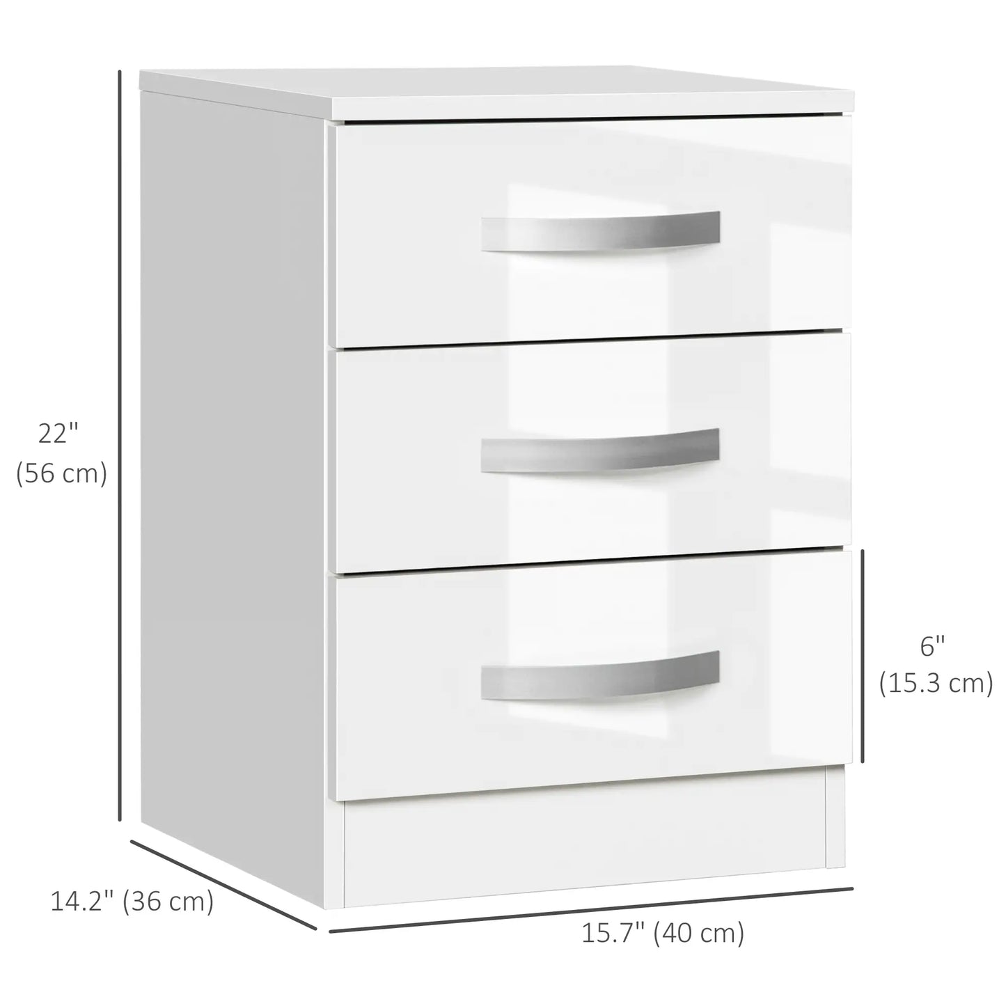 Modern Nightstand Set of 2, 3 Drawer Bedside Tables, White