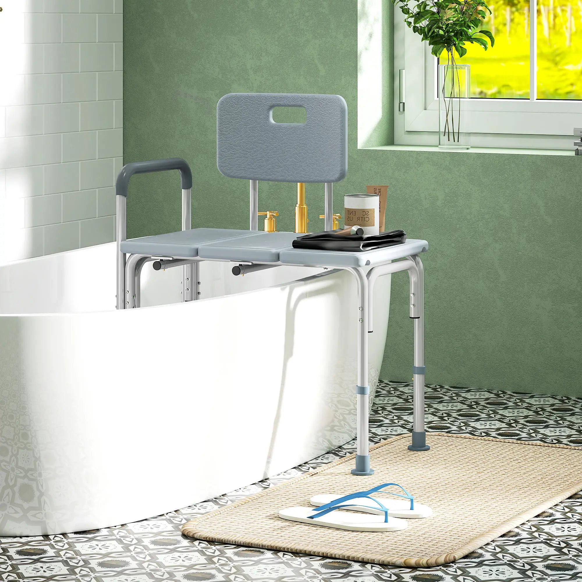 6-Level Adjustable Bath Shower Bench, Aluminum, Non-Slip Feet, Grey Bath Chairs at Gallery Canada