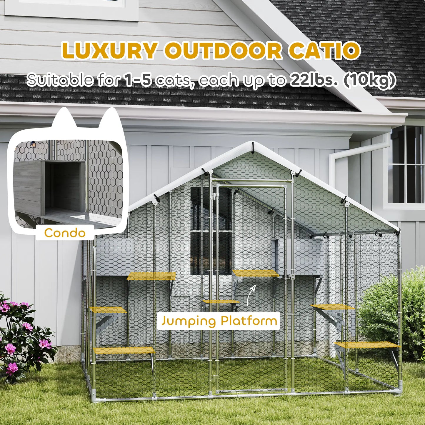 94.5" Large Metal Outdoor Catio, Waterproof Cover, 2 Resting Boxes, 7 Platforms Outdoor Cat Enclosures at Gallery Canada