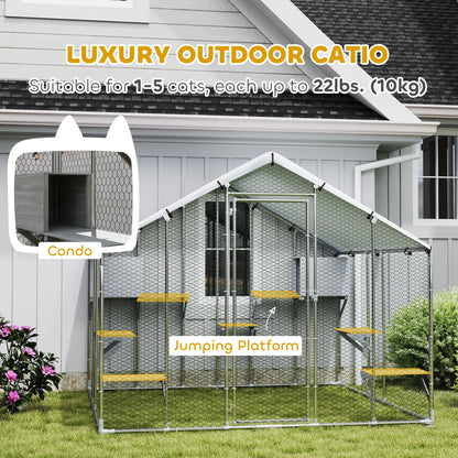 94.5" Large Metal Outdoor Catio, Waterproof Cover, 2 Resting Boxes, 7 Platforms Outdoor Cat Enclosures at Gallery Canada