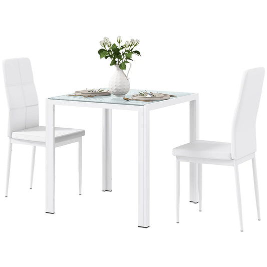 3-Piece Rectangular Glass Dining Table, Metal Frame, Faux Leather Chairs, White Bar Sets White at Gallery Canada