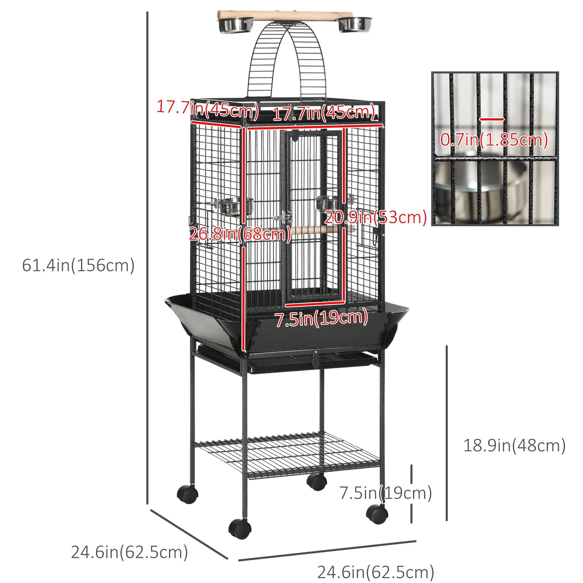 61.5 Inch Bird Cage for Cockatiel, Parakeet House with Stand, Play Top Bird Cages at Gallery Canada