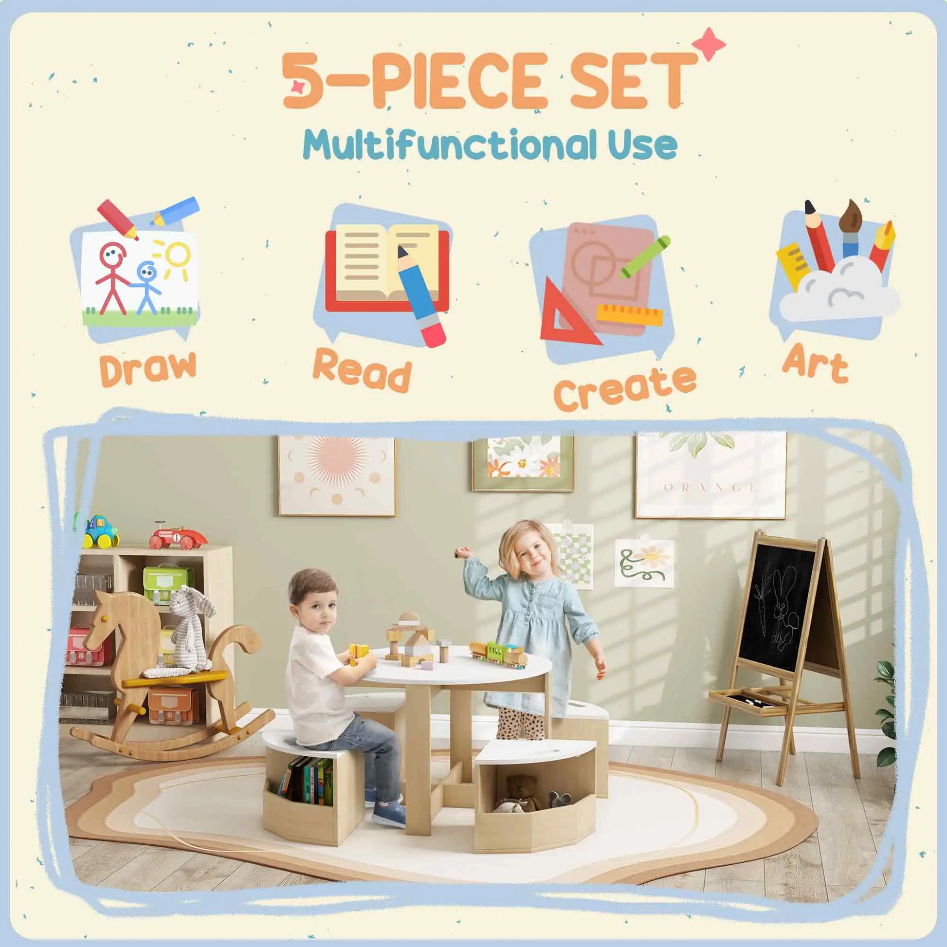 5 Piece Kids Table and Chair Set, with Storage, White Kids Table Sets at Gallery Canada