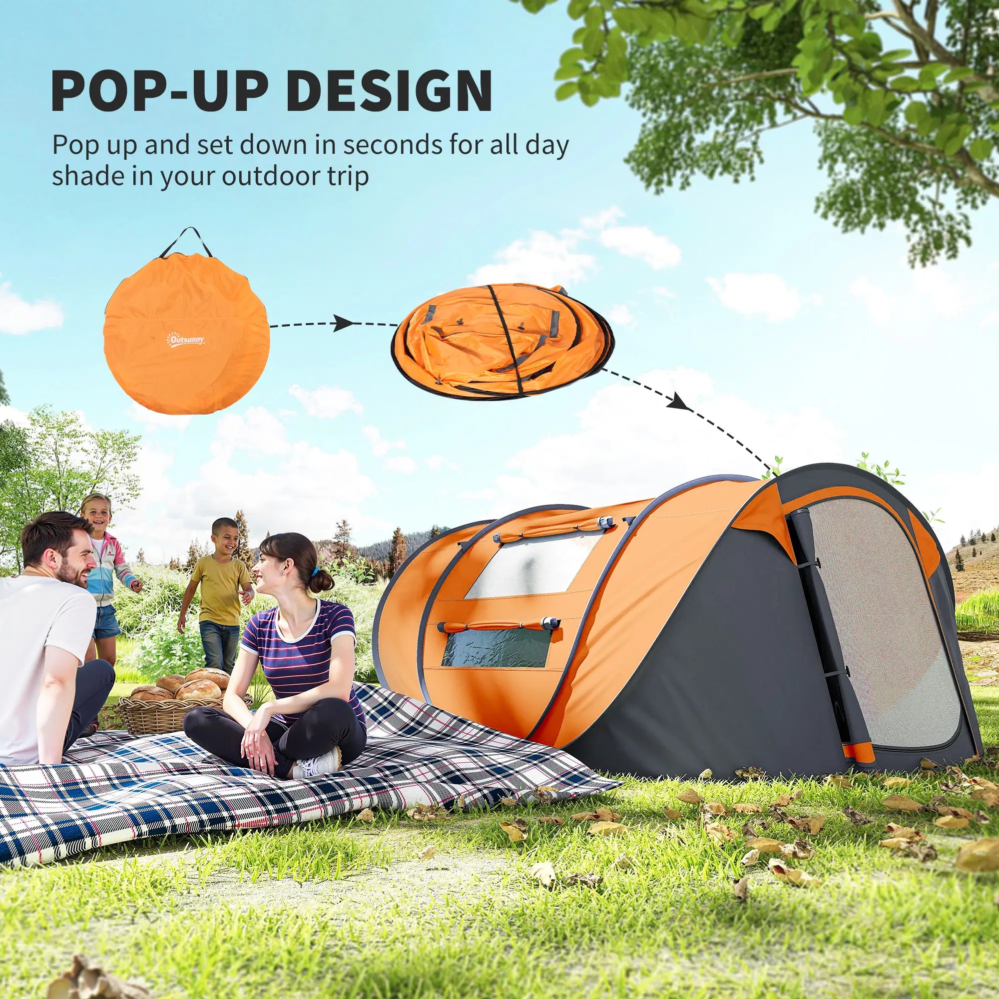 4 Person Pop Up Tent, Automatic Setup, Orange Camping Tents at Gallery Canada