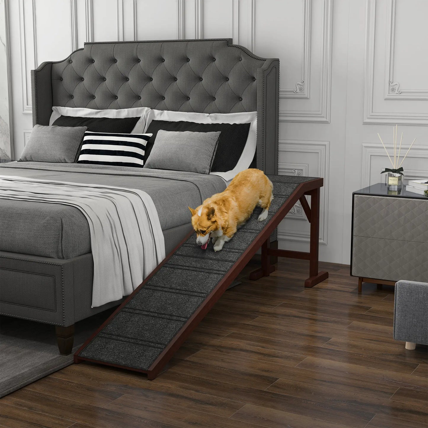 Pet Ramp Bed Steps, Non-Slip Carpet Top, Pine Wood, 74"L x 16"W x 25"H, Brown Dog Stairs at Gallery Canada