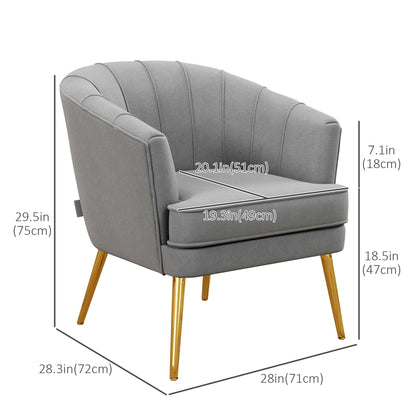 Modern Fabric Armchair, Gold Metal Legs, Living Room, Bedroom, Grey Accent Chairs at Gallery Canada