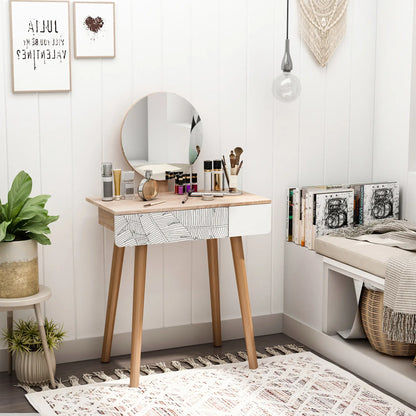 Vanity Desk With Mirror, Drawer, Adjustable Height, Wood Legs, Oak Dressing & Vanity Tables at Gallery Canada