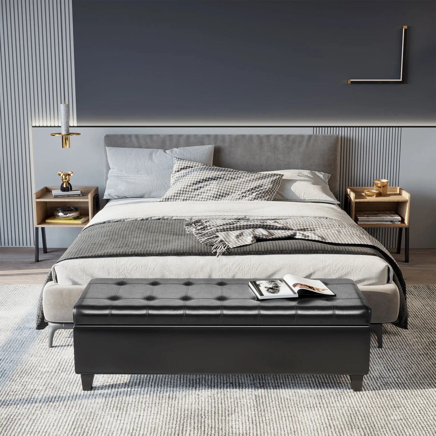 Storage Ottoman Bench, 51 Inches, PU Leather Foot Rest, Black Storage Ottomans & Benches at Gallery Canada