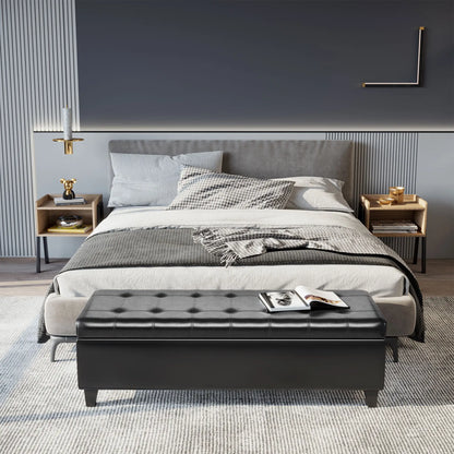 Storage Ottoman Bench, 51 Inches, PU Leather Foot Rest, Black Storage Ottomans & Benches at Gallery Canada