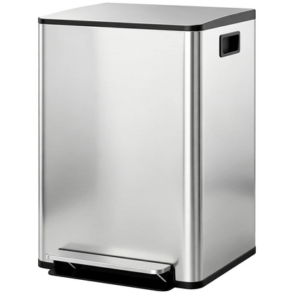 2 x 30L / 7.9 Gallon Dual Trash Can with Removable Inner Buckets and Handles for Kitchen, Office, Bathroom, Silver