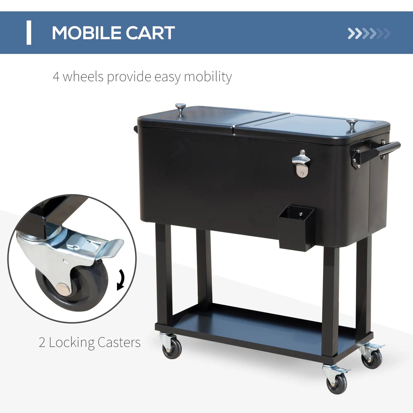 80 Quart Rolling Cooler Cart, Portable Ice Beverage Bin, Outdoor Party, Black Cooler Boxes at Gallery Canada