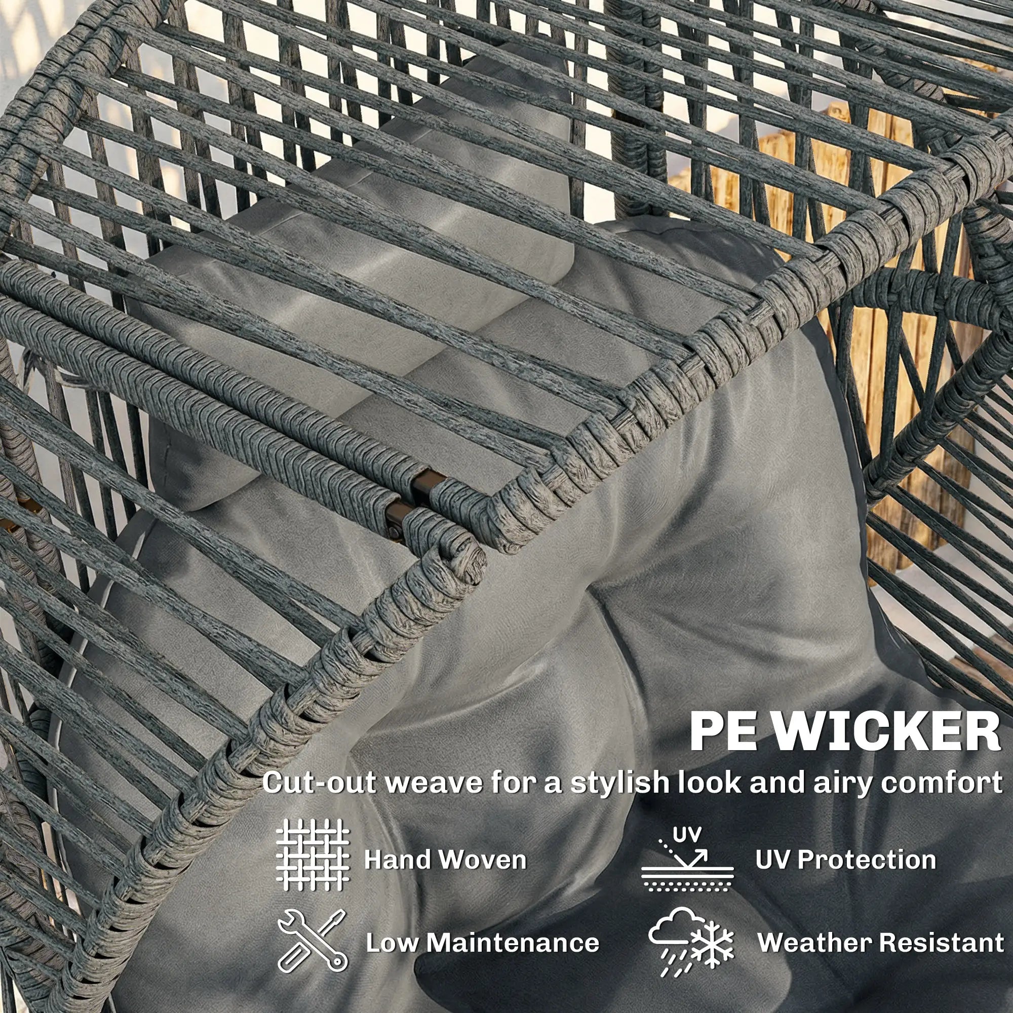 Outdoor Wicker Egg Chair, Steel Frame, 330 lbs, Dark Grey Patio Chairs at Gallery Canada