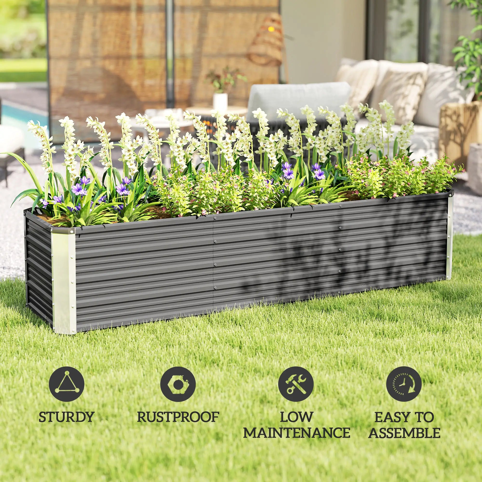 6' x 1.5' x 1.3' Galvanized Raised Garden Bed, Elevated Metal Planter Box, Light Grey Galvanized Planter Boxes at Gallery Canada