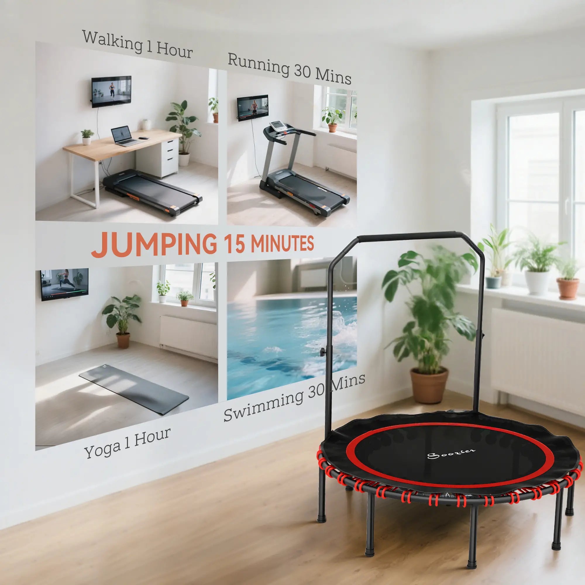 48 Inch Foldable Rebounder Trampoline, Mini Indoor with Adjustable Handle Trampolines at Gallery Canada